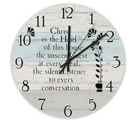 Yelolyio Christ Is The Head of This House Wall Clock Quote Sayings Wood Clock 10 Inch Silent Non-Ticking Wooden Wall Clocks Battery Operated Living Room Bedroom Farmhouse Decor