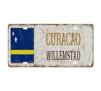 Yelolyio CuracaoLicense Plate for Front of Car Size 6x12 Inch Rust-Free Curacao Willemstad Metal License Plate Curacao National Flag Aluminum Novelty License Plate Car Tags Gift for New Car