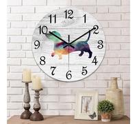 Yelolyio Dachshund Wall Clock Dog Lover 10 Inch Wooden Wall Clocks Battery Operated Silent Round Clock Home Decor for Bedroom Living Room Kitchen School Classroom