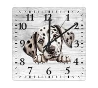 Yelolyio Dalmatian Wall Clock Funny Peeking Dog Puppy Clock Silent Non-Ticking 30x30cm Square Wall Clock Wood Clocks for Kitchen Office School Classroom Housewarming Gift