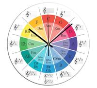 Yelolyio Decorative Silent No Ticking Wall Clock Circle of Fifths Music Theory Cheat Sheet Round Modern Wooden Clocks for Bedroom Living Room Home Office School Wall Art Decor, 12x12 Inch