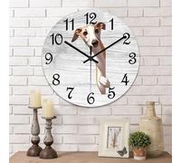 Yelolyio Dog Peeking Around Corner Wall Clock Greyhound Round Decorative Clocks Battery Operated 15 Inch Silent Modern Home Decor for Office Classroom Bedroom Dining Room