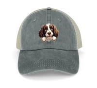 Yelolyio English Springer Spaniel Baseball Caps Peeking Dog Cotton Caps Sun Hat Men's and Women's Mesh Hats for Outdoor Sports Spring Summer Gray