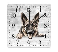 Yelolyio German Shepherd Wall Clock Gift for Dog Lover Wooden Clock 30 X 30 Cm Rustic Style Arts And Crafts No Ticking Sound Battery Operated Clock Decor for Shelf Half Bath Pub