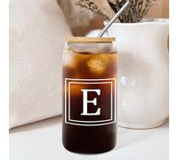 Yelolyio Glass Tumbler with Straw Monogram Letter E Glass Cup Can Beer Cups Inspired Monogram Cups Great for for Iced Coffee Cocktail Tea Juice 16 OZ