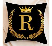Yelolyio Golden Olive Branch Wreath Decorative Throw Pillow Case 18x18 Inch, Initial Letter R with Crown Pillow Cover, A-Z Letter Farmhouse Cushion Cases for Sofa Couch Home Decoration