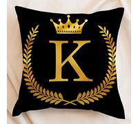 Yelolyio Golden Olive Branch Wreath Decorative Throw Pillow Covers - Aesthetic Feminine Girls 26 Letters Velvet Cushion Case - Initial Letter K with Crown Pillow Case for Bed Sofa Couch 18x18 Inch