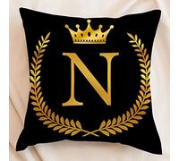 Yelolyio Golden Olive Branch Wreath Decorative Throw Pillow Covers - Aesthetic Feminine Girls 26 Letters Velvet Cushion Case - Initial Letter N with Crown Pillow Case for Bed Sofa Couch 18x18 Inch