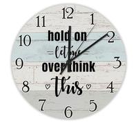 Yelolyio Hold On, Let Me Overthink This Wooden Wall Clocks Inspirational Saying Silent Non Ticking Clock Round Wall Clock Decorative for Farmhouse Home Office School Nursery 10"