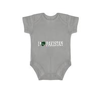 Yelolyio I Love Pakistan Cotton Baby Bodysuit Cute Infant Baby Romper, Pakistan Flag One-Piece Infant Baby Bodysuit, Gray, 9 Months