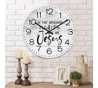 Yelolyio In-The-Morning-When-I-Rise,-Give-Me-Jesus Wooden Wall Clocks Inspirational Saying Silent Non Ticking Clock Round Wall Clock Decorative for Farmhouse Home Office School Nursery 15"