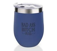 Yelolyio Insulated Wine Tumbler with Lid Bad Ass Bitch Fuel Wine Mug Drinkware Housewarming Birthday Gifts for Women Men Friend,Blue 12oz