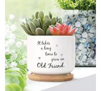 Yelolyio It Takes A Long Time to Grow An Old Friends Planters Ceramic Family Love Round Flower Pots With Drainage Holes And Bamboo Tray Pot For Outdoor Garden Home Plant