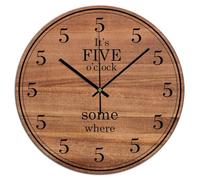 Yelolyio Its Five O'clock Somewhere Wall Clock Wall Decor 15 Inch Battery Operated Decorative Wall Clock Silent Round Wood Wall Clock Hanging Clocks for Laundry Room Bedroom Decor