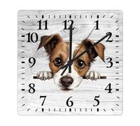 Yelolyio Jack Russell Terrier Square Wall Clock Gift for Dog Lover Clock Large Wall Clocks Battery Operated 27 Cm Non-Ticking Modern Home Decor for Kitchen Living Room Bedroom Office