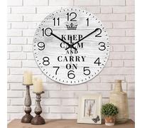 Yelolyio Keep Calm And Carry On Wall Clock Quote Sayings Wood Clock 12 Inch Silent Non-Ticking Wooden Wall Clocks Battery Operated Living Room Bedroom Farmhouse Decor