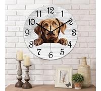Yelolyio Labrador Retriever Wall Clock Lovely Dog Clocks Decorative Round Wooden Clock Quartz Silent Clock 10Inch Farmhouse Decor for Living Room Office Housewarming Gift