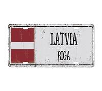 Yelolyio LatviaLicense Plate for Front of Car Size 6x12 Inch Rust-Free Capital City Riga Metal License Plate Latvia National Flag Aluminum Novelty License Plate Car Tags Gift for New Car