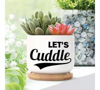 Yelolyio Let's Cuddle Planters Ceramic Saying Quote Round Plant Pots With Drainage Holes And Bamboo Tray Pot For Home Desktop Office Windowsill