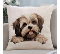 Yelolyio Lhasa Apso Cotton Linen Pillowcases Dog Mom Gift Throw Pillows Covers Country Souvenir Cushion Cover for Sofa Bedroom Living Room 18"x18"