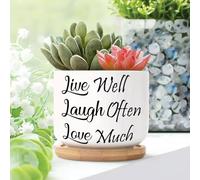 Yelolyio Live Well Laugh Often Love Much Ceramic Planters Family Quote Flower Pots for Indoor Plants With Drainage Holes And Saucers Pot For Outdoor Garden Home Plant