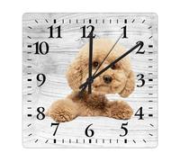 Yelolyio Maltipoo Wall Clock Puppy Doggy Wooden Clock 27 X 27 Cm Rustic Style Arts And Crafts No Ticking Sound Battery Operated Clock Decor for Shelf Half Bath Pub