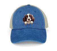 Yelolyio Men's Mesh Back Ballcap English Springer Spaniel Cotton Caps Dog Mom Gift Hats Baseball Caps Mesh Fishing Hats for Outdoor Sports Dark Blue