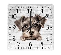 Yelolyio Miniature Schnauzer Square Wall Clock Dog Mom Clock Large Wall Clocks Battery Operated 27 Cm Non-Ticking Modern Home Decor for Kitchen Living Room Bedroom Office