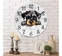 Yelolyio Miniature Schnauzer Wall Clock Puppy Doggy Clocks Decorative Round Wooden Clock Quartz Silent Clock 10Inch Farmhouse Decor for Living Room Office Housewarming Gift