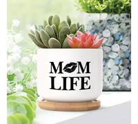 Yelolyio Mom Life Ceramic Planters Quote Sayings Planters for Outdoor Plants With Drainage Holes And Saucers Pot For Home Office Desk Garden