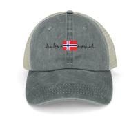 Yelolyio Norway Flag Heartbeat Adjustable Mesh Back Cap Norway Baseball Caps Country Pride Mesh Baseball Cap Retro Washed Trucker Cap Breathable Sun Hat Gray