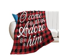 Yelolyio O Come Let Us Adore Him Decorative Blanket Flannel Fleece Soft Lightweight Black Red Buffalo Plaid Merry Christmas Throw Blanket Warmth for Couch Bed Sofa Chair Travelling 76x102 CM