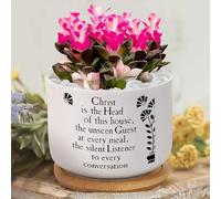 Yelolyio Personalized Planters Ceramic Christ Is The Head of This House Small Plant Pot Ceramic Motivational Quote Succulent Pot Flower Pots for Indoor Plants