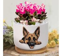 Yelolyio Personalized Planters Ceramic German Shepherd Small Plant Pot Ceramic Pet Dog Succulent Pot Flower Pots for Indoor Plants