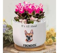 Yelolyio Personalized Planters Ceramic It's All About Frenchie Small Plant Pot Ceramic Dog Lover Succulent Pot Flower Pots for Indoor Plants