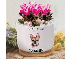 Yelolyio Personalized Planters Ceramic It's All About Frenchie Small Plant Pot Ceramic Dog Lover Succulent Pot Flower Pots for Indoor Plants