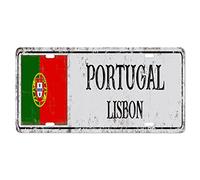 Yelolyio PortugalLicense Plate for Front of Car Size 6x12 Inch Rust-Free Capital City Lisbon Metal License Plate Portugal National Flag Aluminum Novelty License Plate Car Tags Gift for New Car