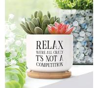 Yelolyio Relax We're All Crazy Ceramic Planters Bible Verse Snake Plant Live Indoor with Pot With Drainage Holes And Saucers Pot For Succulents Cactus Garden Windowsill