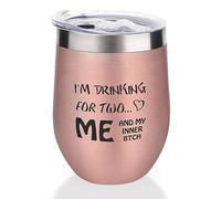 Yelolyio Rose Gold12oz Non-Rust Steel Wine Tumbler I'm Drinking for Two Me and My Inner Btch Insulated Wine Glass with Sliding Lid, Funny Wine Cup for Champaign, Cocktail, Beer