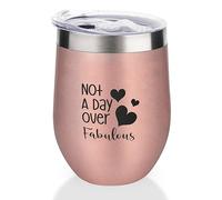 Yelolyio Rose Gold12oz Non-Rust Steel Wine Tumbler Not A Day Over Fabulous Insulated Wine Glass with Sliding Lid, Funny Wine Cup for Champaign, Cocktail, Beer