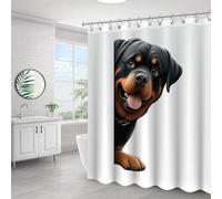 Yelolyio Rottweiler Shower Curtain, Dog Peeking Around Corner 60x72 Inch Bath Curtain with Hooks, Waterproof Bathtubs Funny Bathroom Decor Modern Bath Shower Curtain Sets