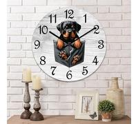 Yelolyio Rottweiler Wall Clock Funny Pocket Dog Clocks Decorative Round Wooden Clock Quartz Silent Clock 10Inch Farmhouse Decor for Living Room Office Housewarming Gift
