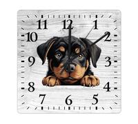 Yelolyio Rottweiler Wall Clock Gift for Dog Lover Wooden Clock 27 X 27 Cm Rustic Style Arts And Crafts No Ticking Sound Battery Operated Clock Decor for Shelf Half Bath Pub
