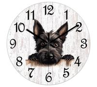 Yelolyio Scottish Terrier Wall Clock Funny Peeking Dog Puppy 10 Inch Wooden Wall Clocks Battery Operated Silent Round Clock Home Decor for Bedroom Living Room Kitchen School Classroom