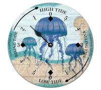 Yelolyio Sea Animal Turtle Octopus Crab Seahorse Fish Wood Tide Beach Sea Life Ocean Time Coastal High Low Rustic Wooden Clock Decor for Beach House Kitchen 10 Inch