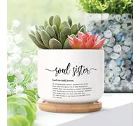 Yelolyio Soul Sister Definition Planters Ceramic Positive Quotes Round Plant Pot With Drainage Holes And Bamboo Tray Pot For Outdoor Garden Home Plant