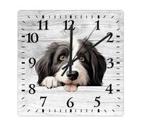 Yelolyio Square Wall Clock Bearded Collie Large Wall Clock Dog Mom 27x27CM Square Silent Non-Ticking Unique Wood Clock for Home Office Classroom School Hotels