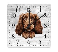 Yelolyio Square Wall Clock Field Spaniel Large Wall Clock Doggy Dog Owner 30x30CM Square Silent Non-Ticking Unique Wood Clock for Home Office Classroom School Hotels