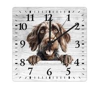 Yelolyio Square Wall Clock German Wirehaired Pointer Large Wall Clock Funny Peeking Dog Puppy 27x27CM Square Silent Non-Ticking Unique Wood Clock for Home Office Classroom School Hotels