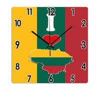 Yelolyio Square Wall Clock I Love My Country,Lithuania Large Wall Clock Lithuania Flag Map 25x25CM Square Silent Non-Ticking Unique Wood Clock for Home Office Classroom School Hotels